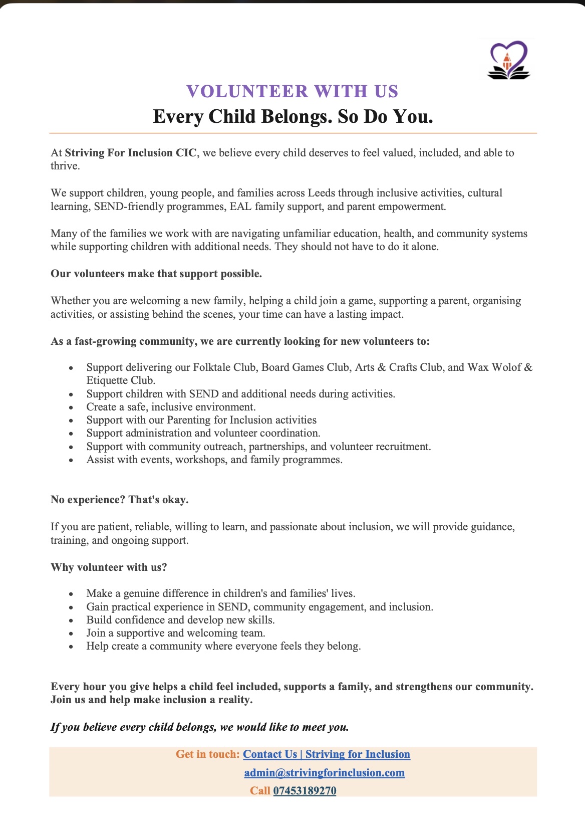 Volunteer With Us flyer